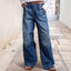 Jeans larges plissés taille mi-haute pour femmes