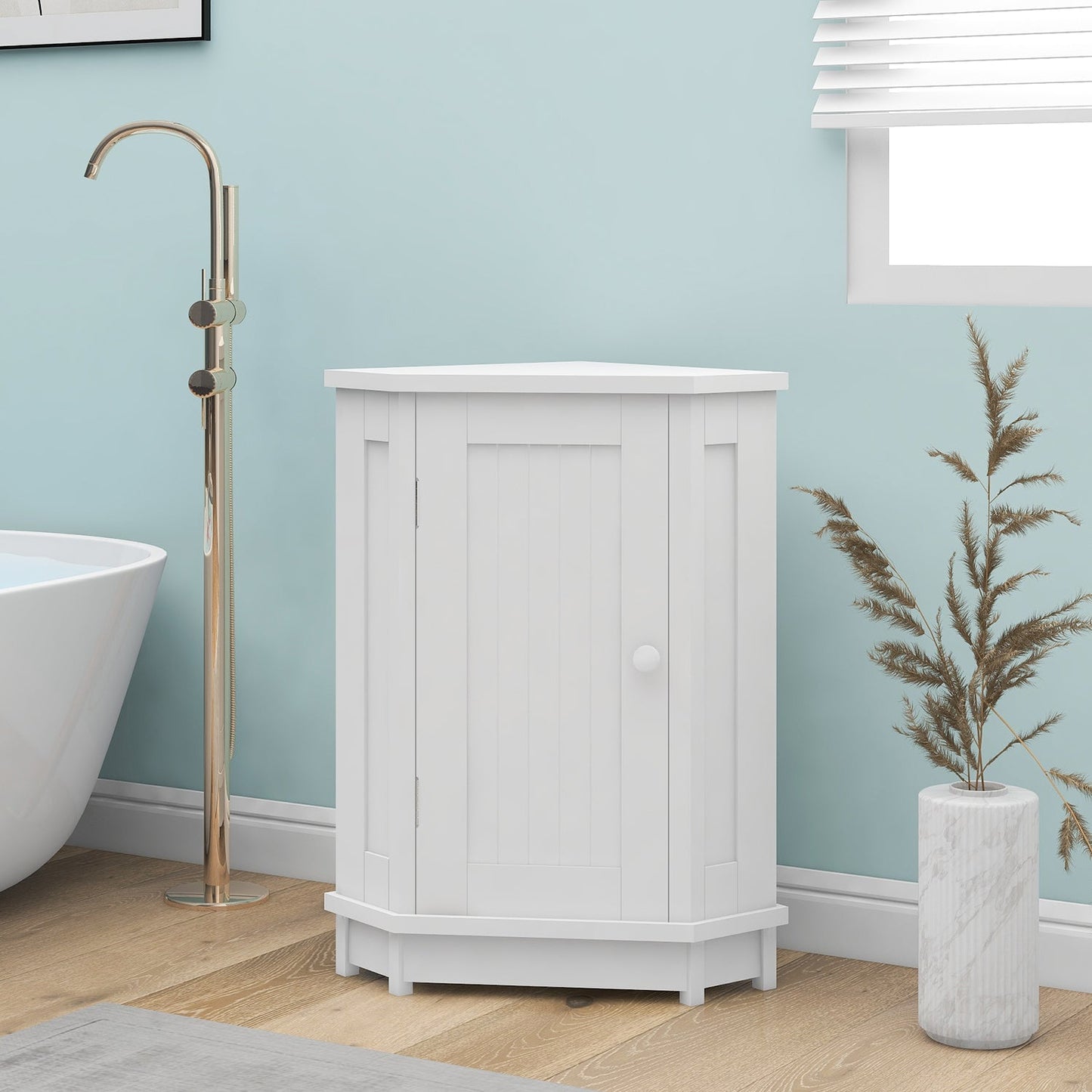 Modern White Triangle Corner Bathroom Cabinet with Adjustable Shelf