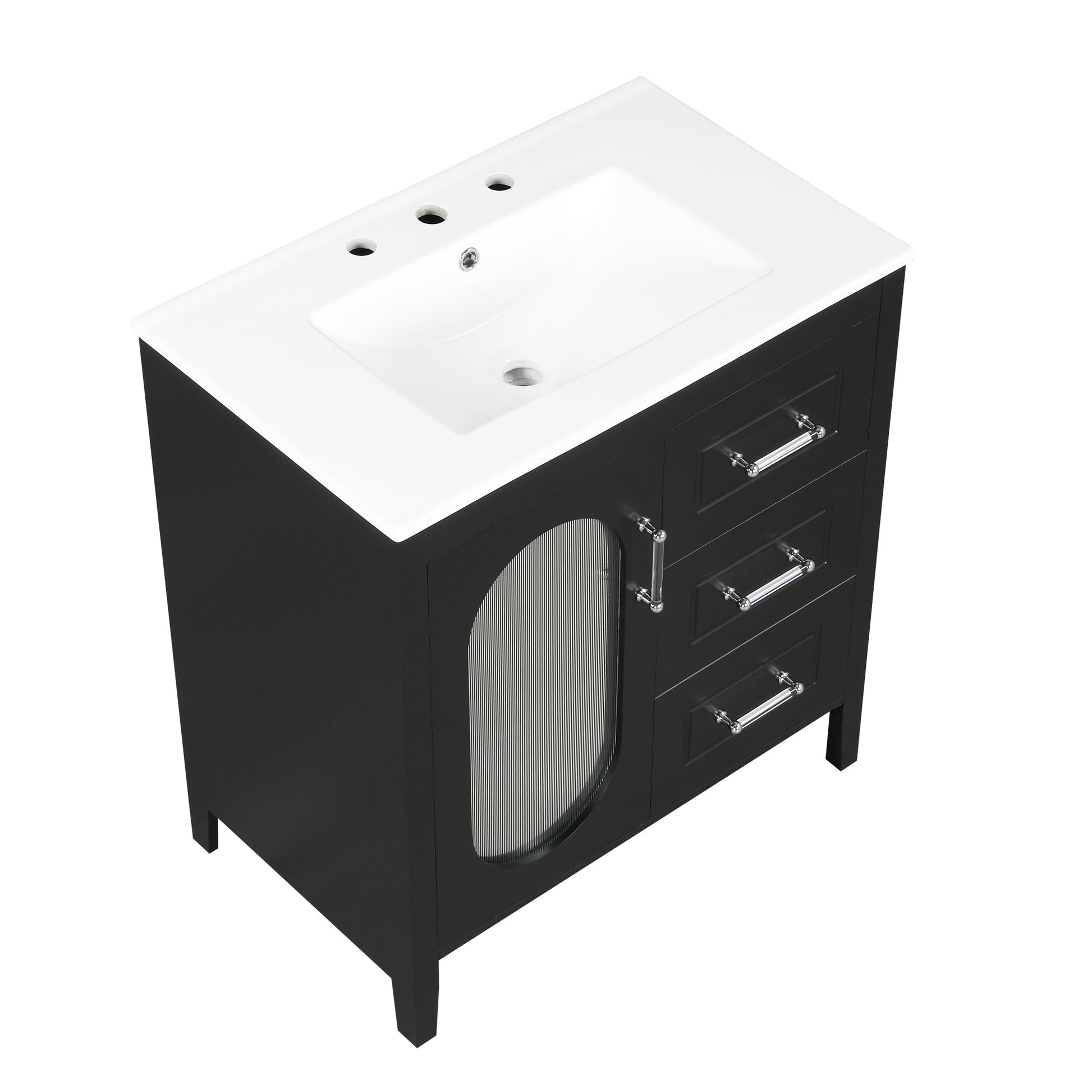 30" Bathroom Vanity with Sink, Bathroom Vanity Cabinet with Two Drawers and Door, Adjustable Shelf, Solid Wood and MDF, Black - Korvel