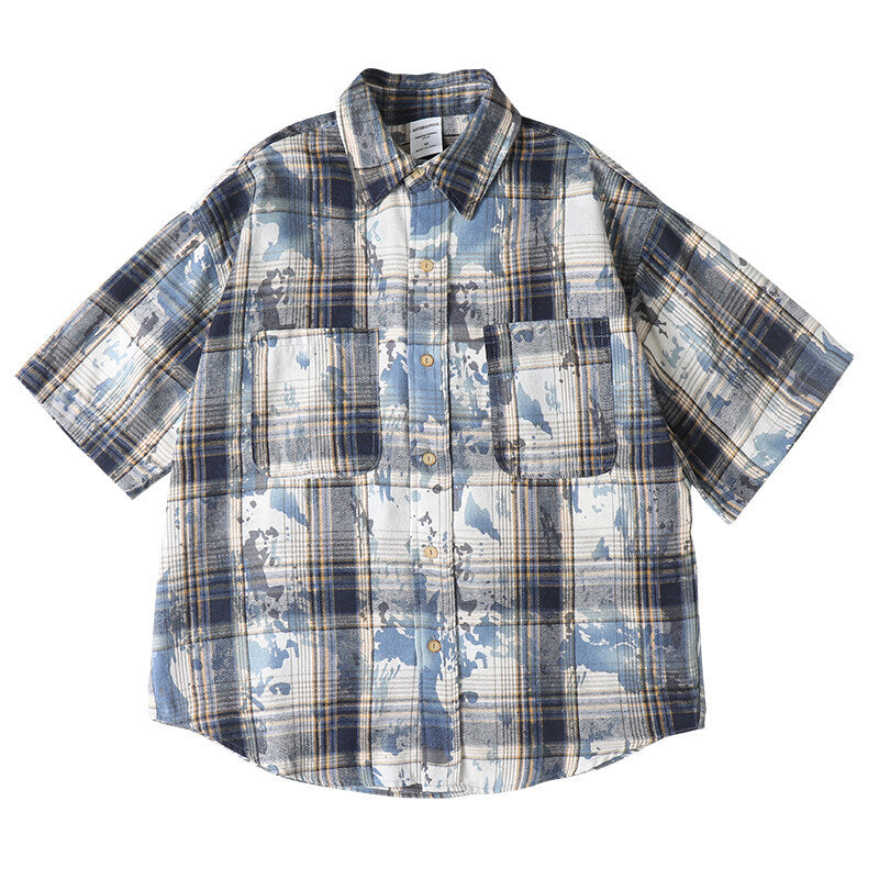 Tie dye printed plaid wide cut shirt - Korvel