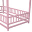 Twin Size Floor Wooden Bed with House Roof Frame, Fence Guardrails,Pink - Korvel