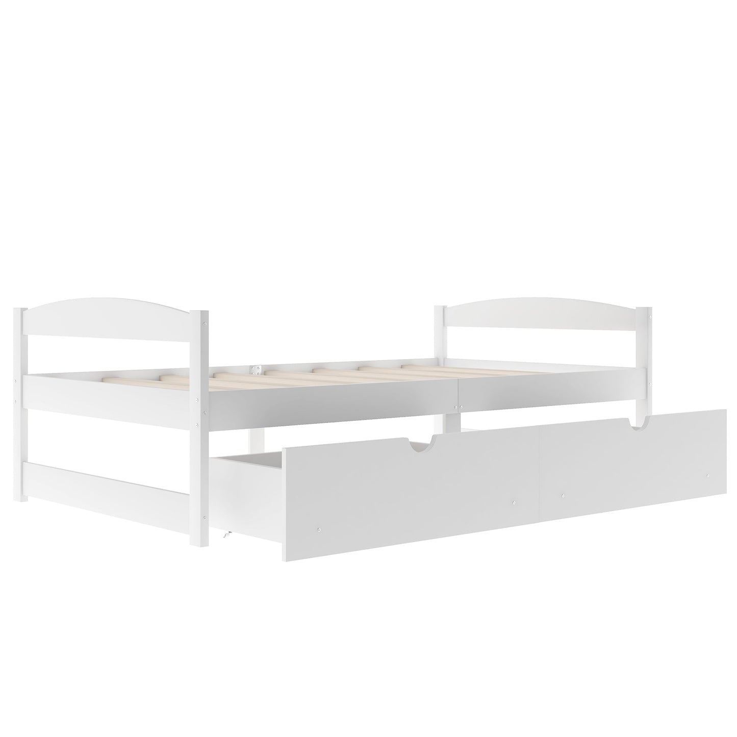Elegant Twin Size Platform Bed with Two Drawers - White