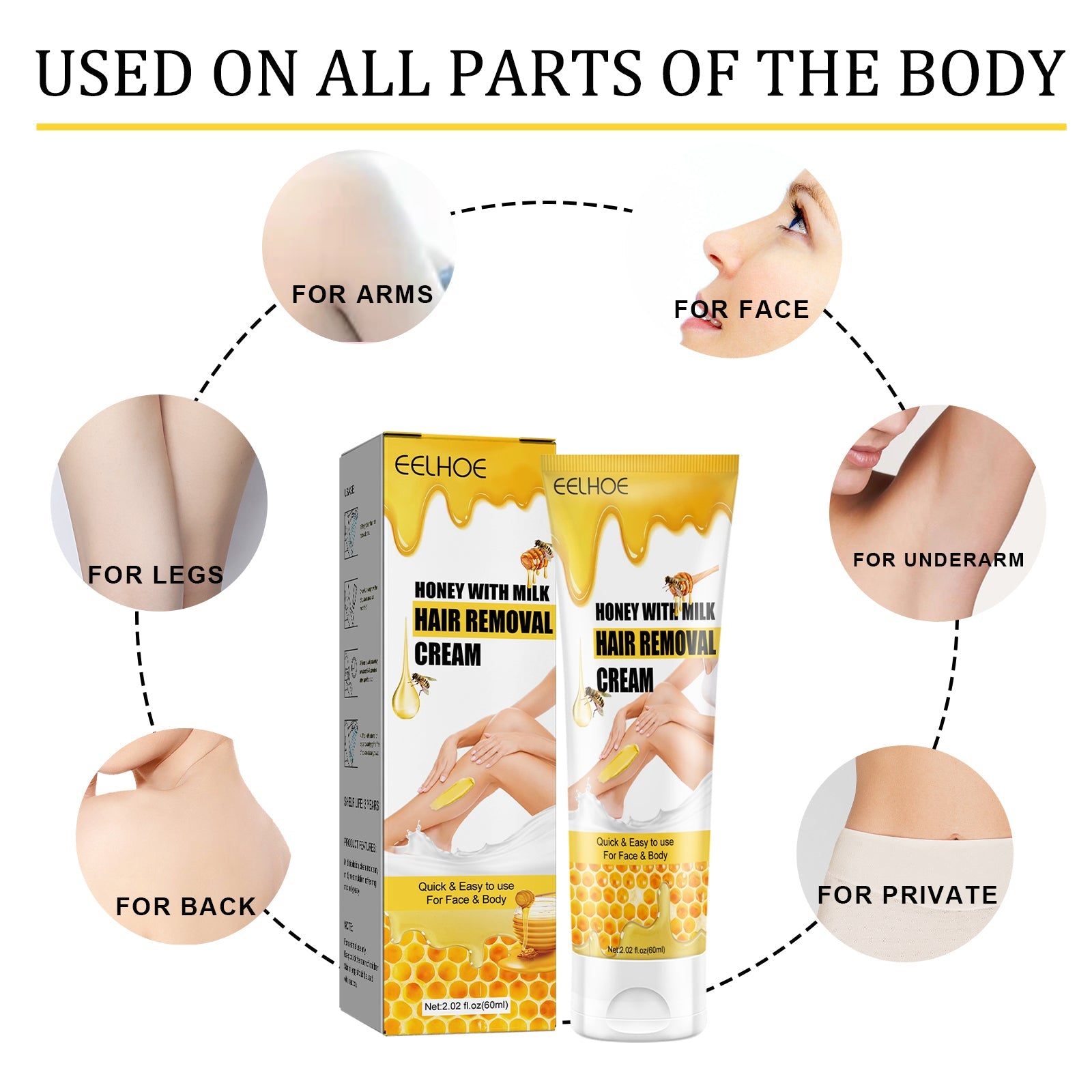 Honey And Milk Hair Removal Cream, Quick And Gentle Hair Removal All Over The Body Smooth Skin Hair Removal Cream - Korvel