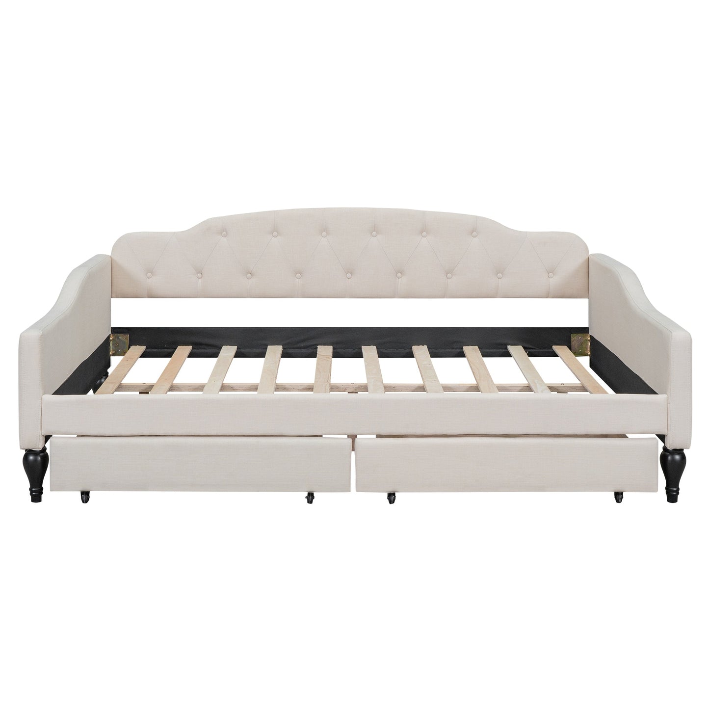Full Size Upholstered Tufted Daybed with Two Drawers, Beige - Korvel