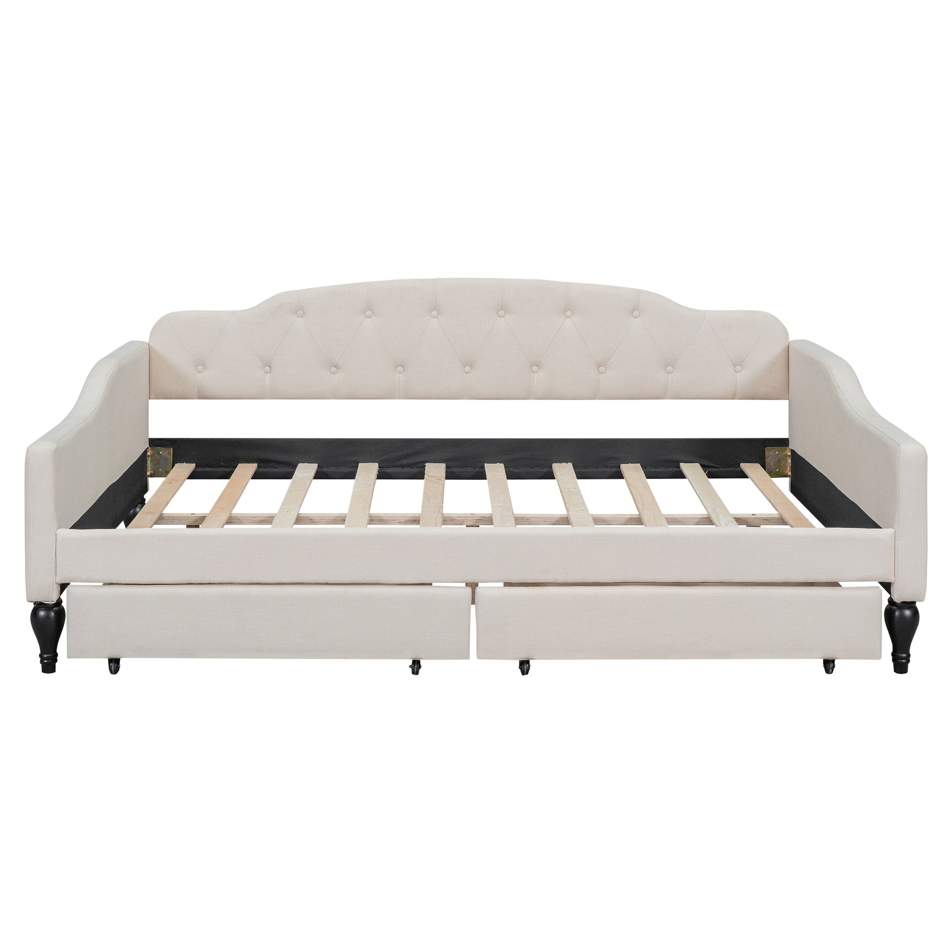 Full Size Upholstered Tufted Daybed with Two Drawers, Beige - Korvel