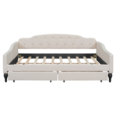 Full Size Upholstered Tufted Daybed with Two Drawers, Beige - Korvel