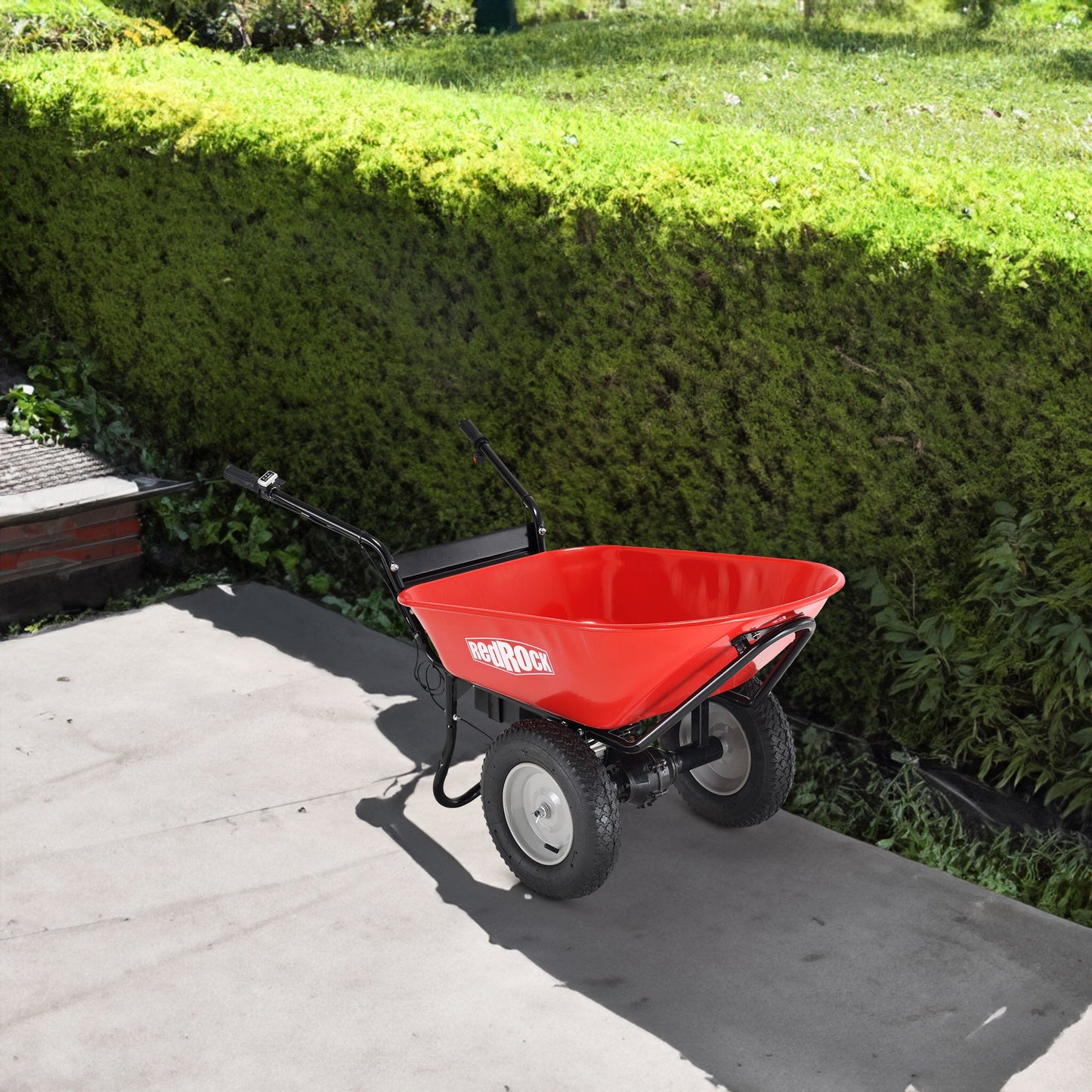 Red Rock Wheelbarrow Utility Cart Electric Powered AGM Battery 330lbs (150kgs) Max Capacity Barrel Dump Material Debris Hauler - Korvel