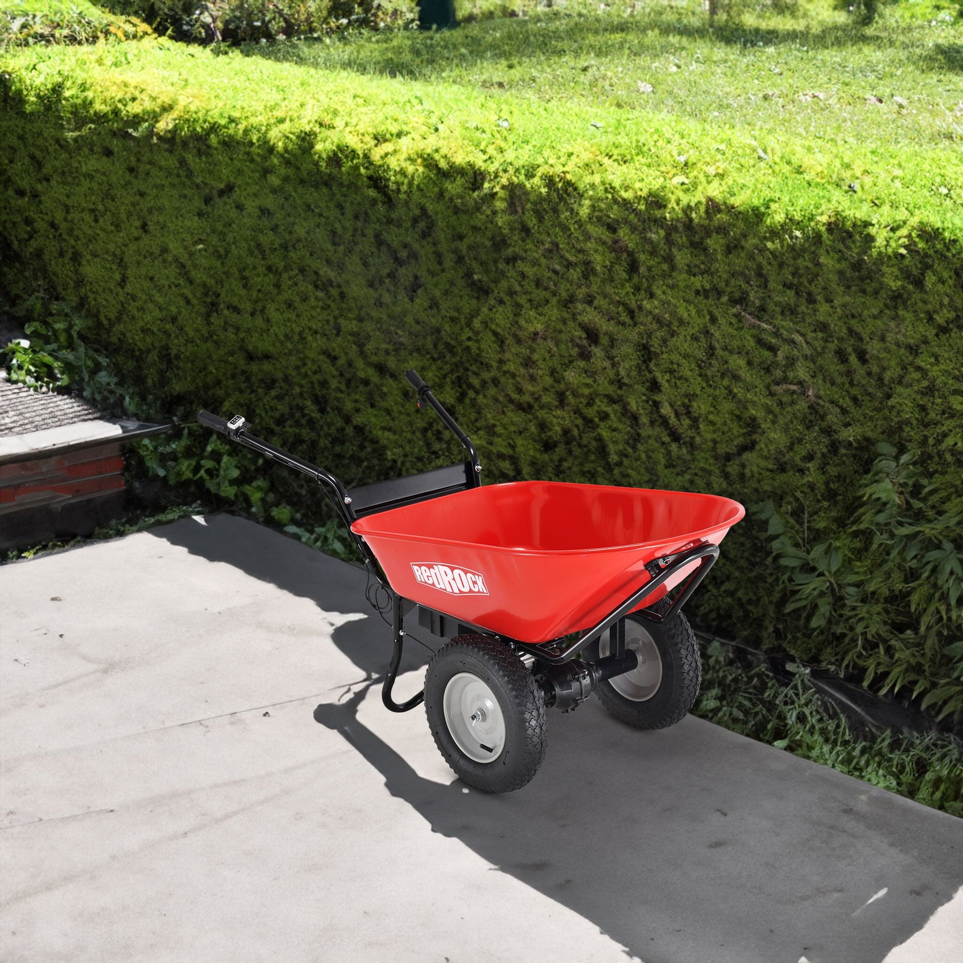 Red Rock Wheelbarrow Utility Cart Electric Powered AGM Battery 330lbs (150kgs) Max Capacity Barrel Dump Material Debris Hauler - Korvel