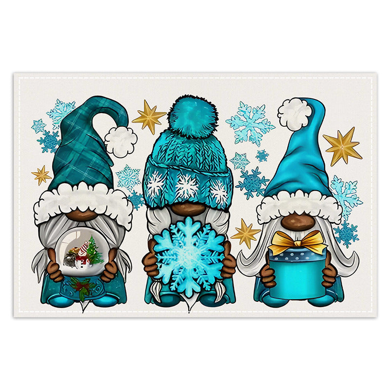 Nappes en lin imprimées Gnome de Noël - Série Bleue