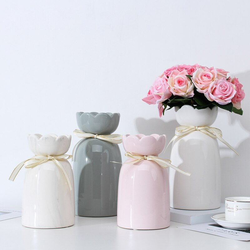 Elegant European-Style Ceramic Ribbon Vase for Home Decor
