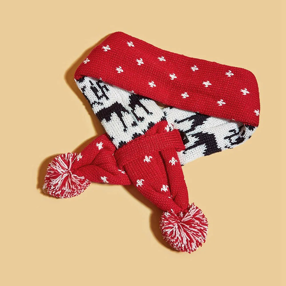 Knitted Christmas Dog Scarf with Elk Design