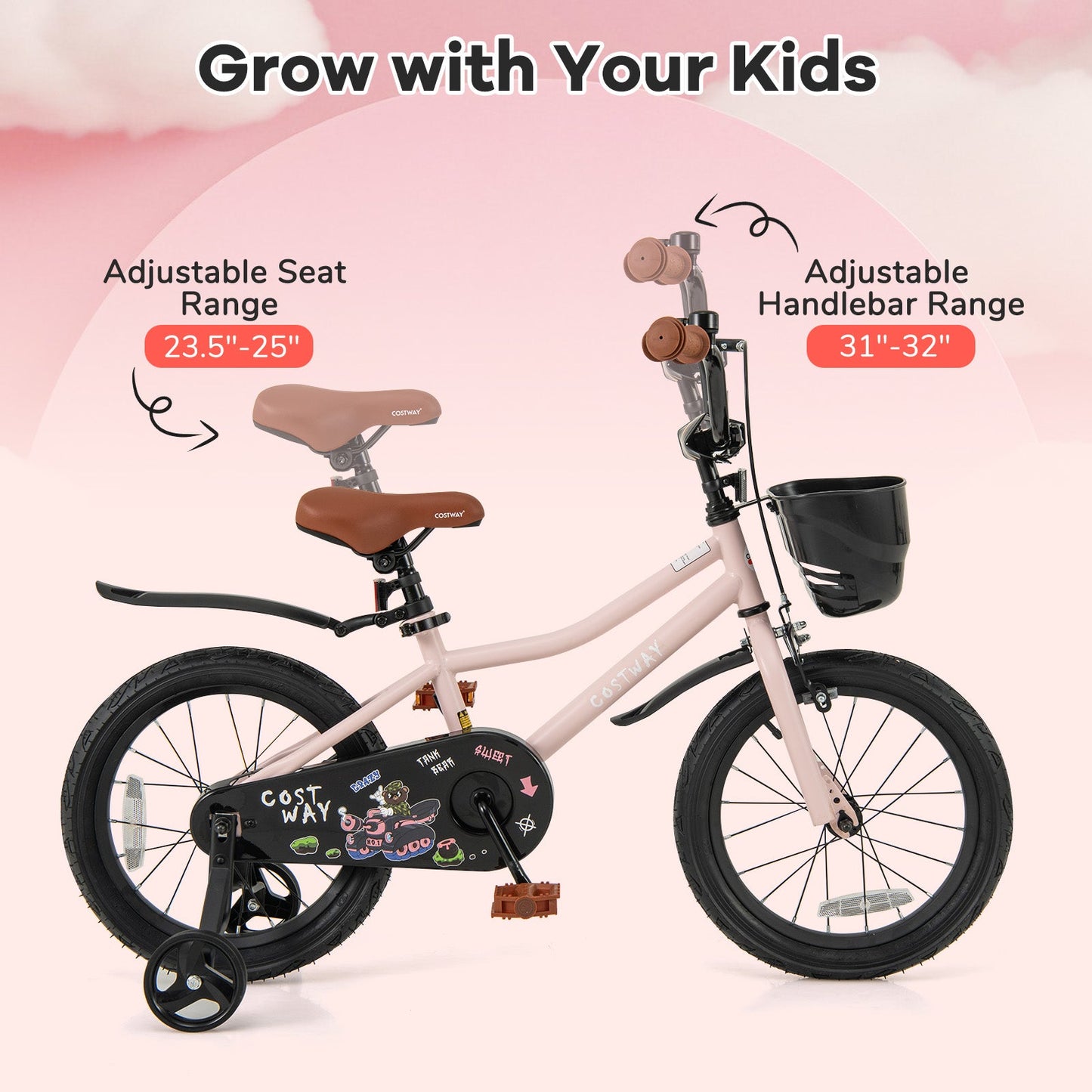 Vélo pour enfants de 16 pouces avec panier et guidon réglable