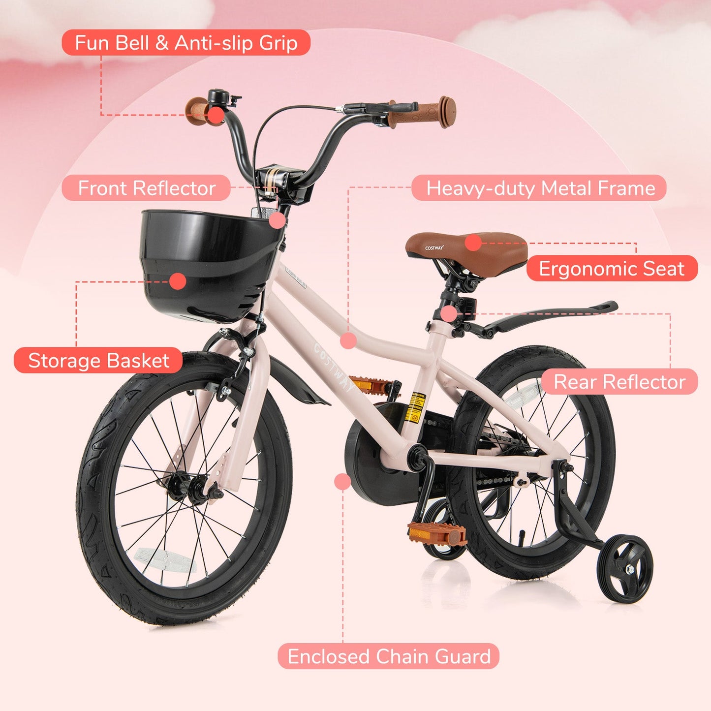 Vélo pour enfants de 16 pouces avec panier et guidon réglable