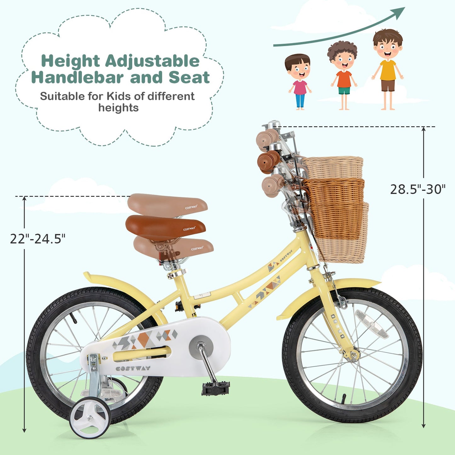16 Inch Adjustable Kids Bike with Reflectors and Bell