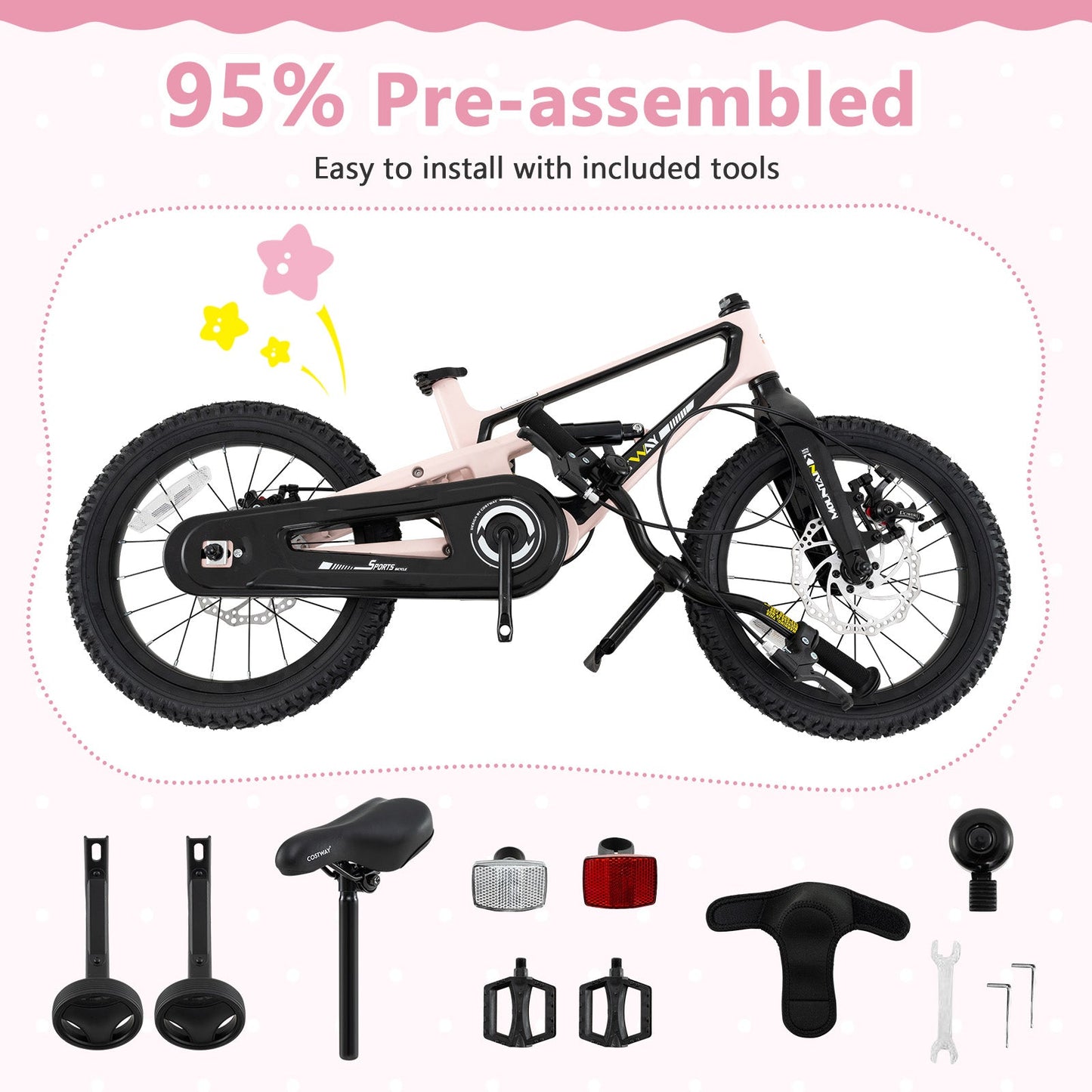 Bicicleta Ligera para Niños de 16 Pulgadas con Ruedas de Entrenamiento Desmontables