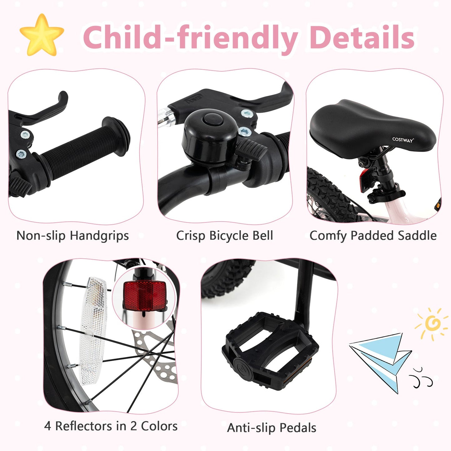 Bicicleta Ligera para Niños de 16 Pulgadas con Ruedas de Entrenamiento Desmontables