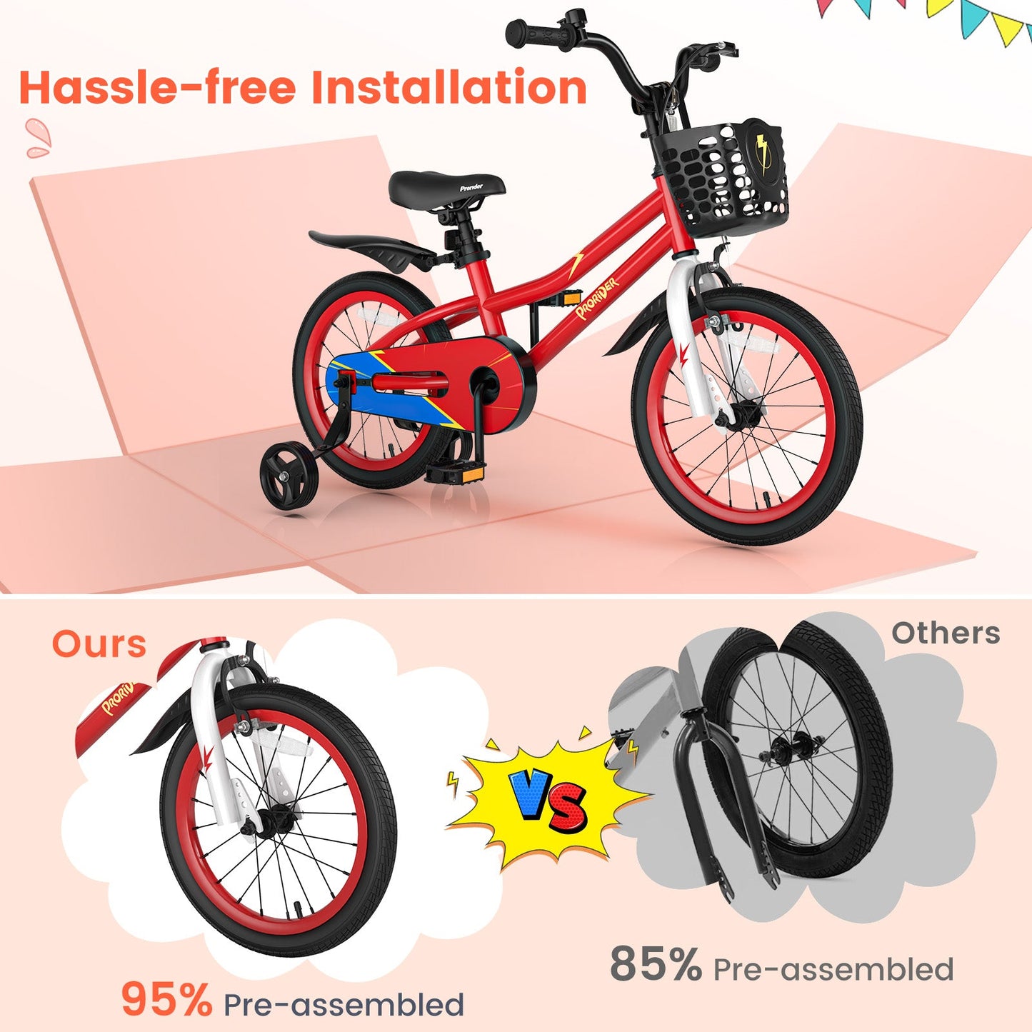 16 Inch Kids Bike with Removable Training Wheels - Red