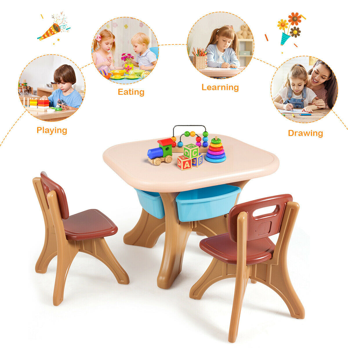 Gbruno Kids Activity Table & Chair Set with Storage - Coffee