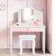 Kids Princess Makeup Dressing Table with Tri-Folding Mirror - White