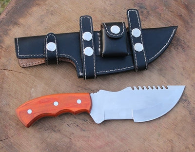 Premium Handmade Tom Brown Tracker Knife - O1 Tool Steel with Orange Wood Handle, 10 Inches - Korvel
