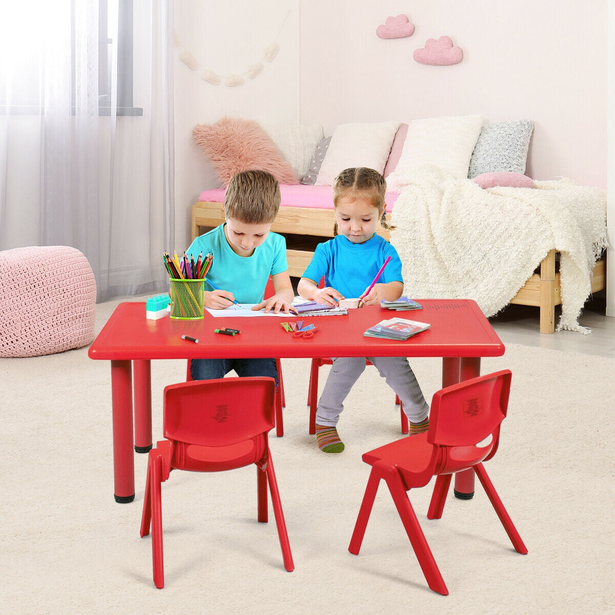 Paquete de 4 Sillas Apilables para Niños - Rojo