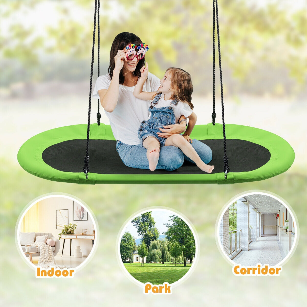 Balançoire ajustable en forme de soucoupe de 60 pouces - Vert