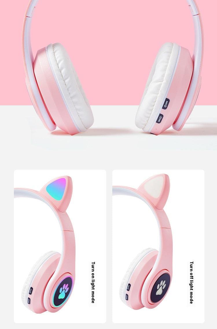 Wireless Bluetooth Cat Ears Headphones with LED Lights