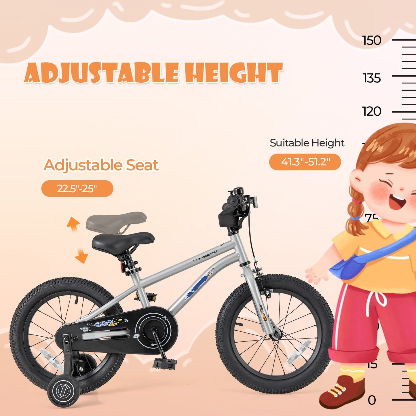 16-Inch Adjustable Kids Bike for Boys and Girls, High Carbon Steel Frame