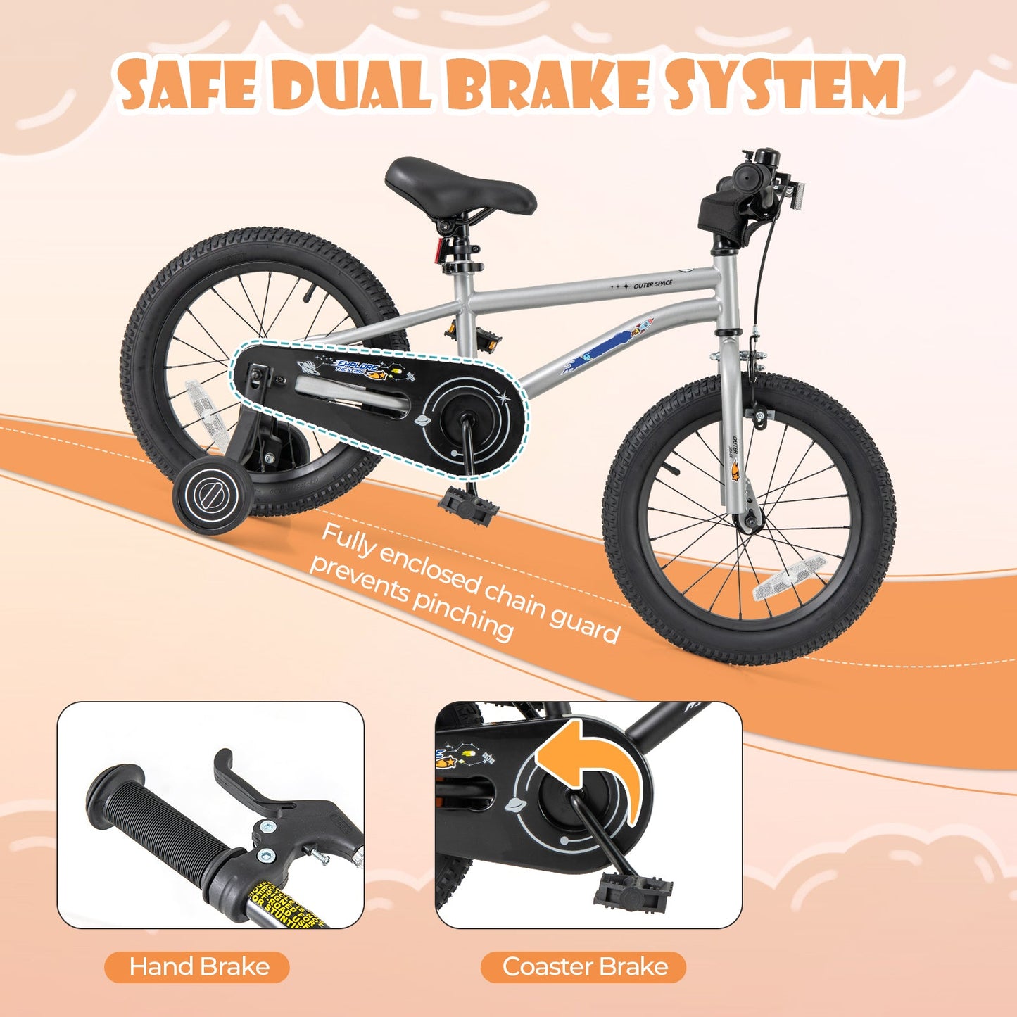 16-Inch Adjustable Kids Bike for Boys and Girls, High Carbon Steel Frame