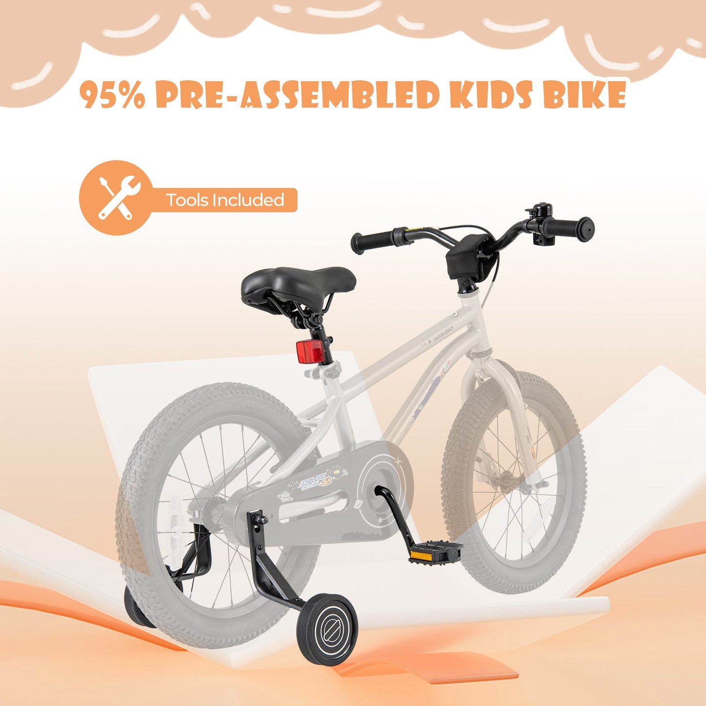 16-Inch Adjustable Kids Bike for Boys and Girls, High Carbon Steel Frame