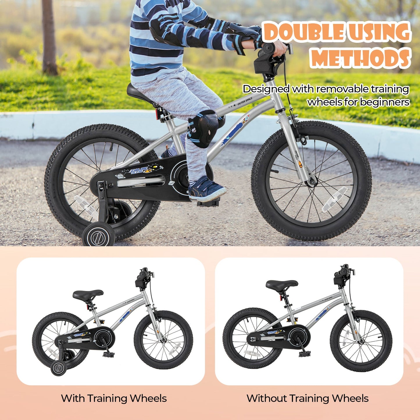 16-Inch Adjustable Kids Bike for Boys and Girls, High Carbon Steel Frame