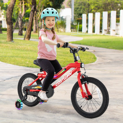 Vélo pour enfants de 16 pouces avec lumières LED - Vélo en acier carbone réglable