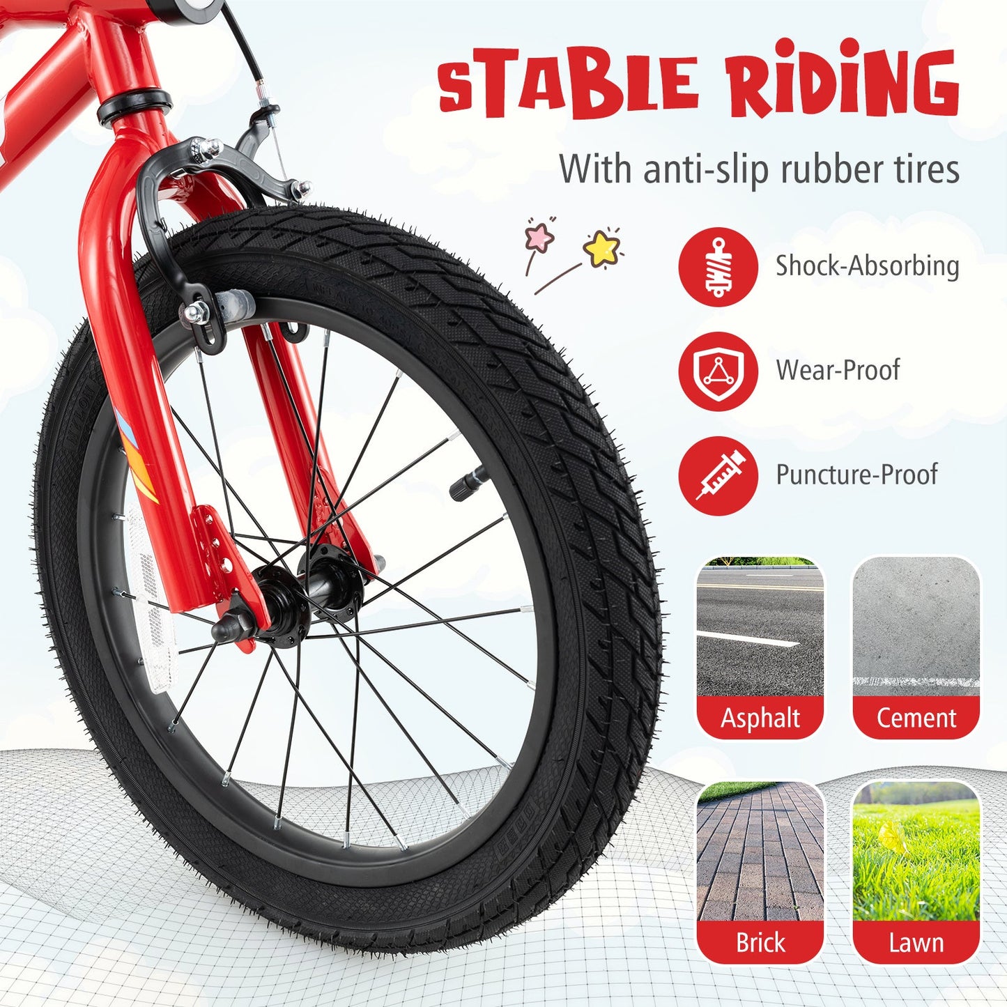 16 Inch Kids Bike with LED Lights - Adjustable Carbon Steel Bicycle