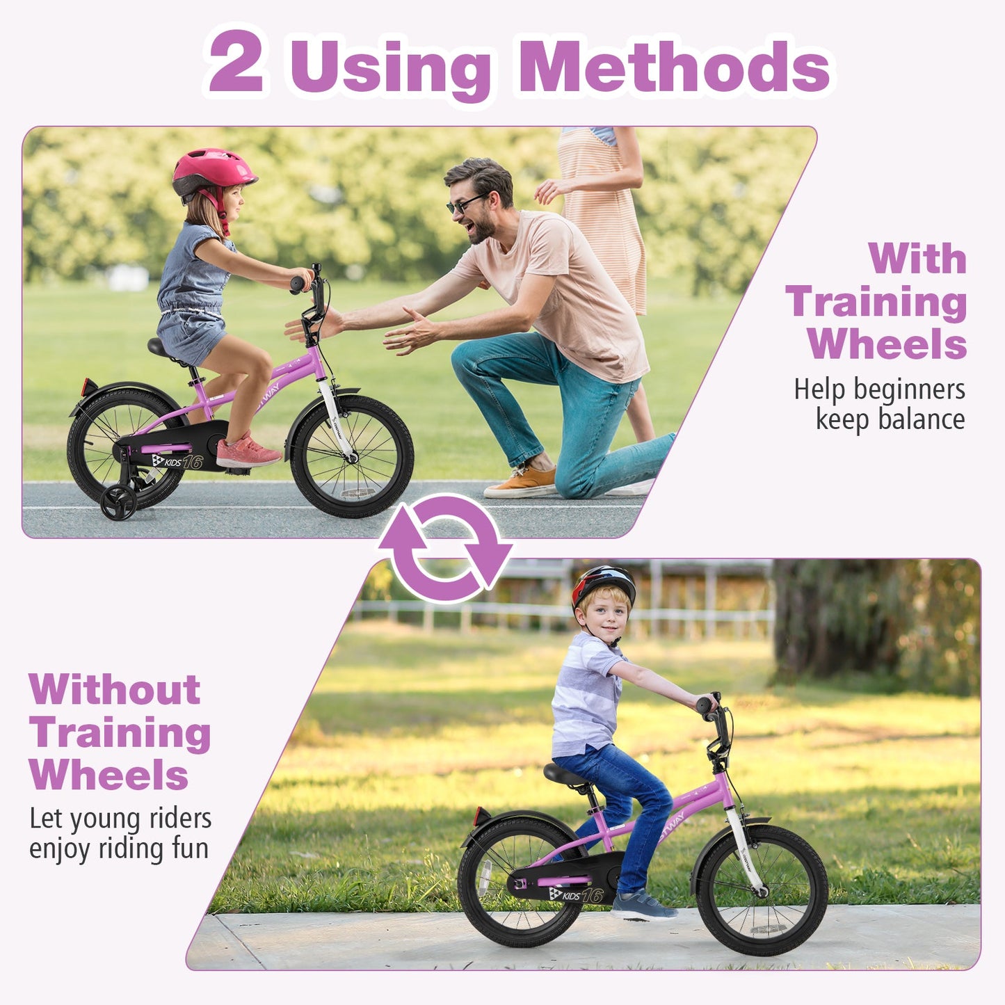 Vélo d'entraînement pour enfants de 16 pouces avec système de freinage double
