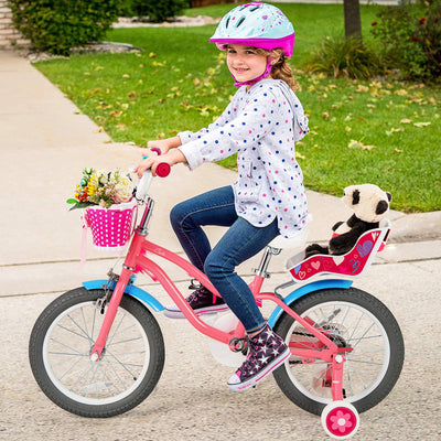 Vélo pour enfants de 16 pouces avec roues d'entraînement et panier de rangement