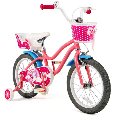 Vélo pour enfants de 16 pouces avec roues d'entraînement et panier de rangement