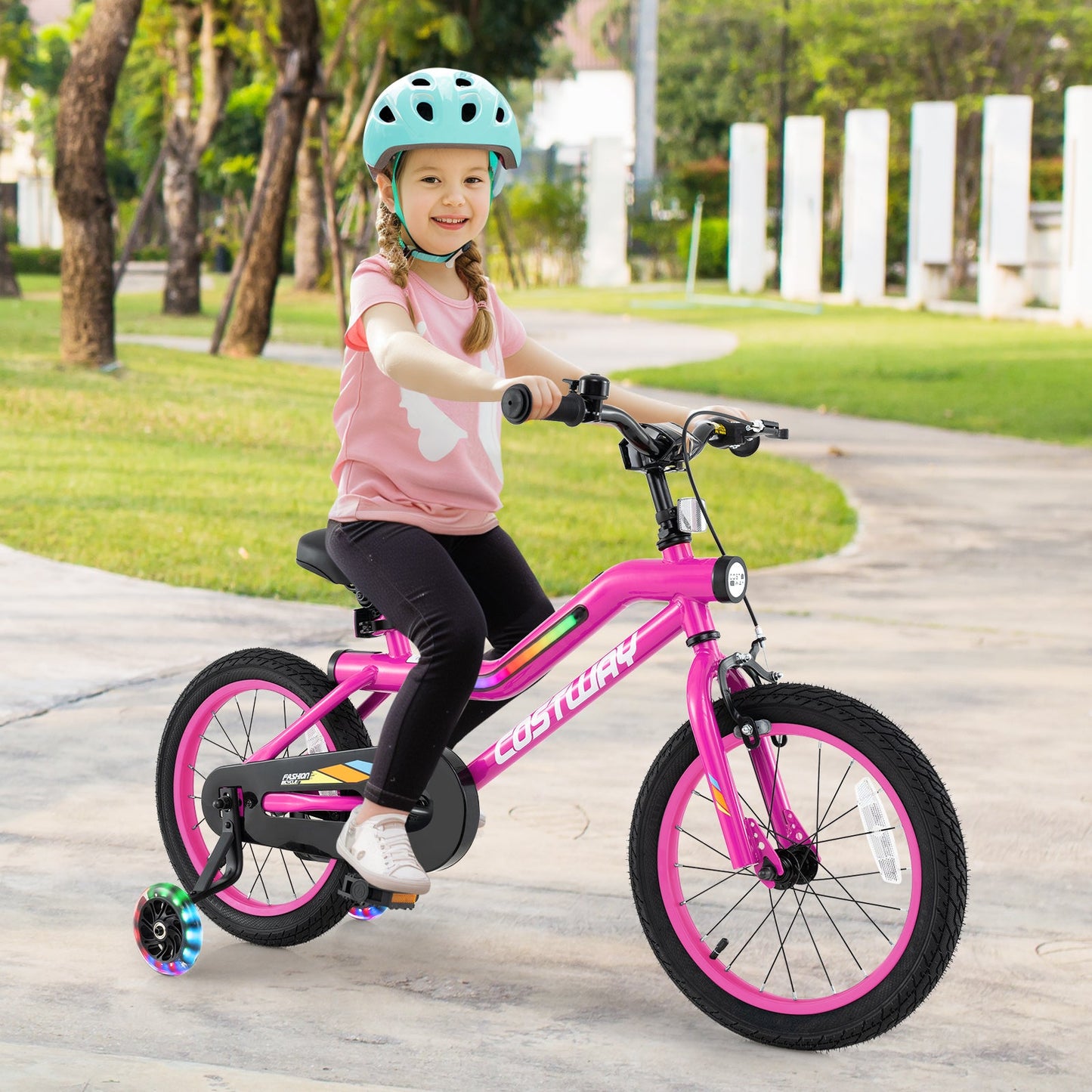 Vélo pour enfants de 16 pouces avec lumières LED et roues d'entraînement