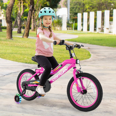 Vélo pour enfants de 16 pouces avec lumières LED et roues d'entraînement