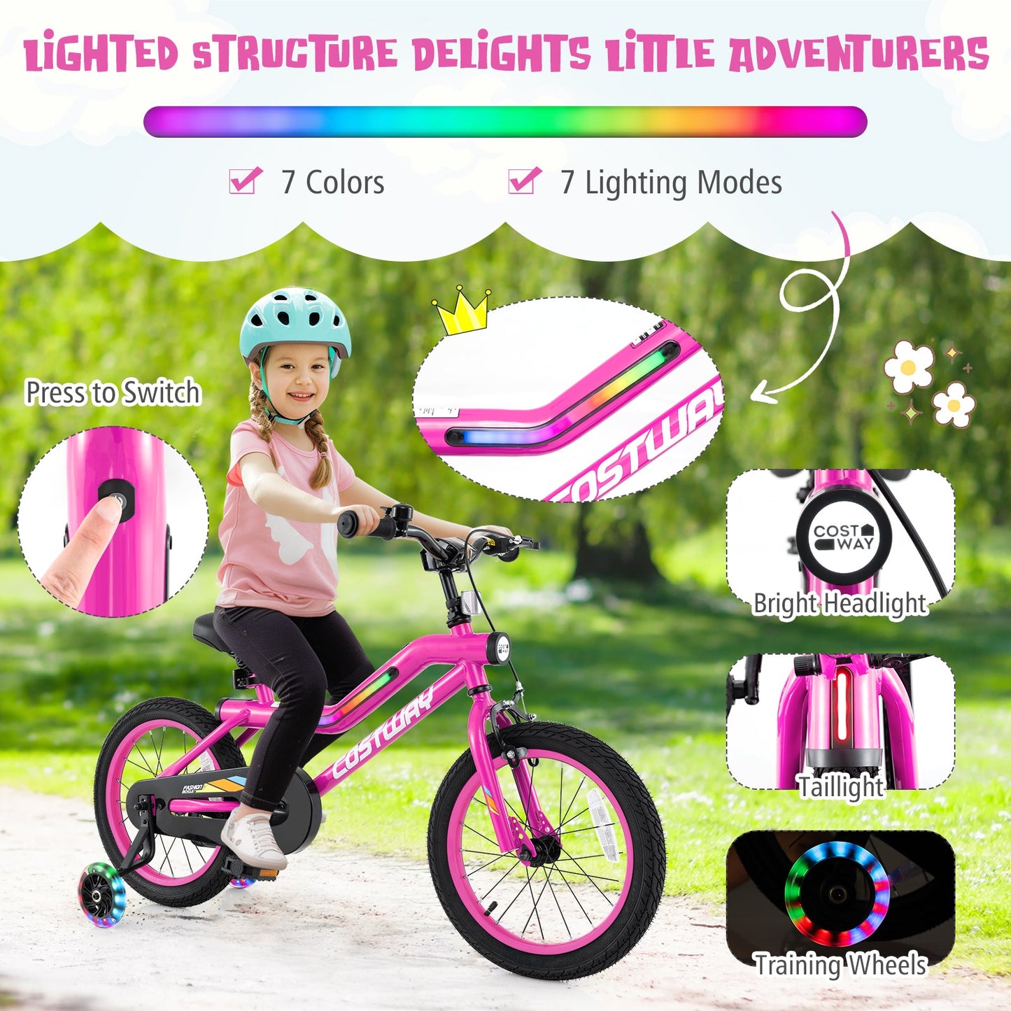 Vélo pour enfants de 16 pouces avec lumières LED et roues d'entraînement