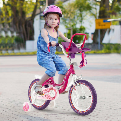 Vélo pour enfants de 16 pouces avec siège pour poupée et roues d'entraînement amovibles