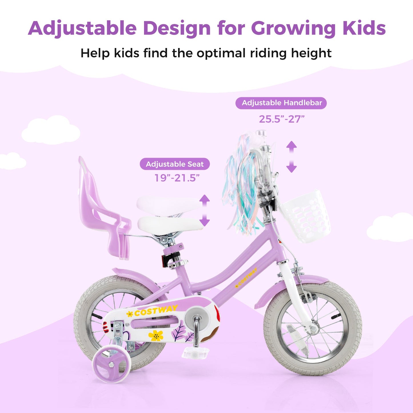 12 Inch Girls Bike with Doll Seat and Streamers