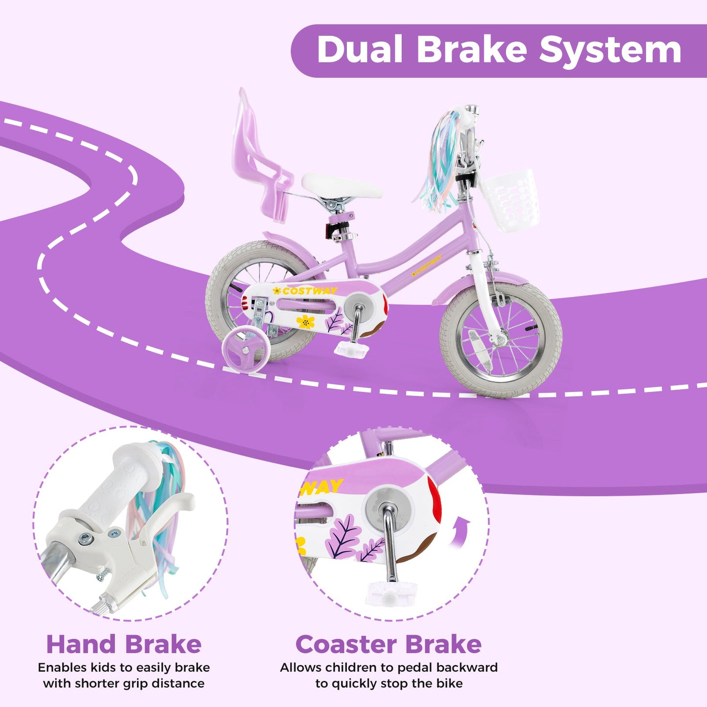 12 Inch Girls Bike with Doll Seat and Streamers