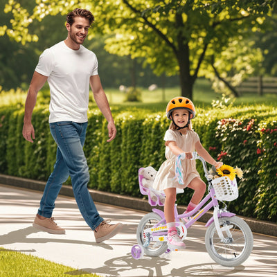 14 Inch Girls Bike with Doll Seat & Streamers for Ages 3-5