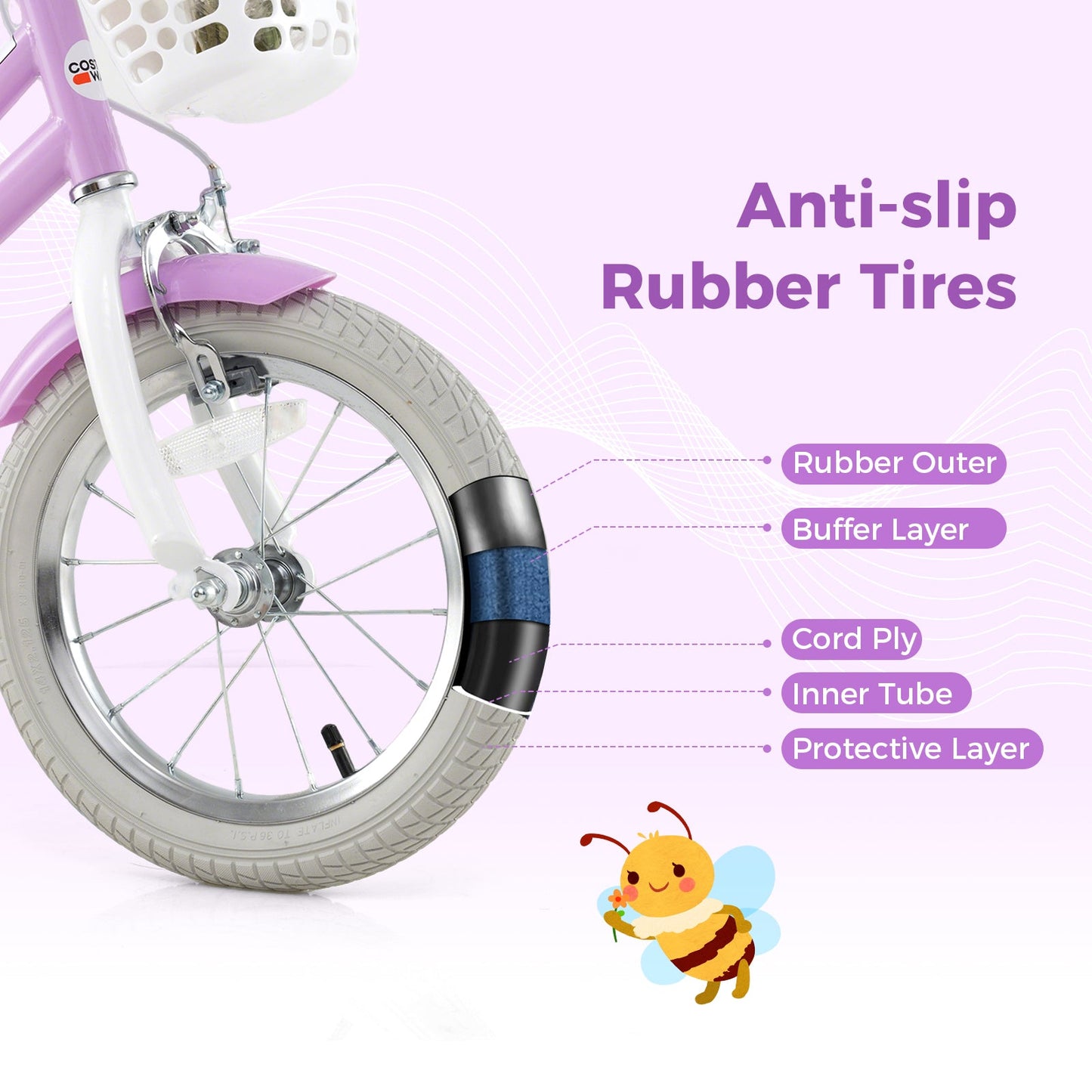 Bicicleta de 14 Pulgadas para Niñas con Asiento para Muñeca y Cintas para Edades de 3 a 5 Años