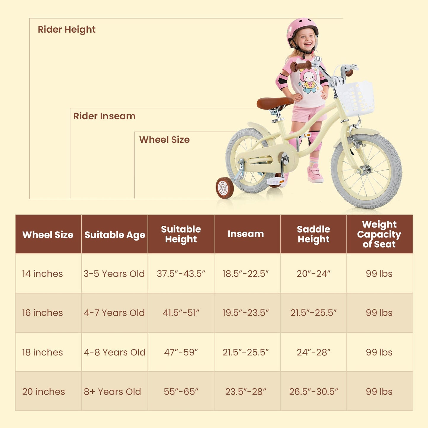 Vélo pour enfants réglable avec roues d'entraînement - 14/16/18 pouces