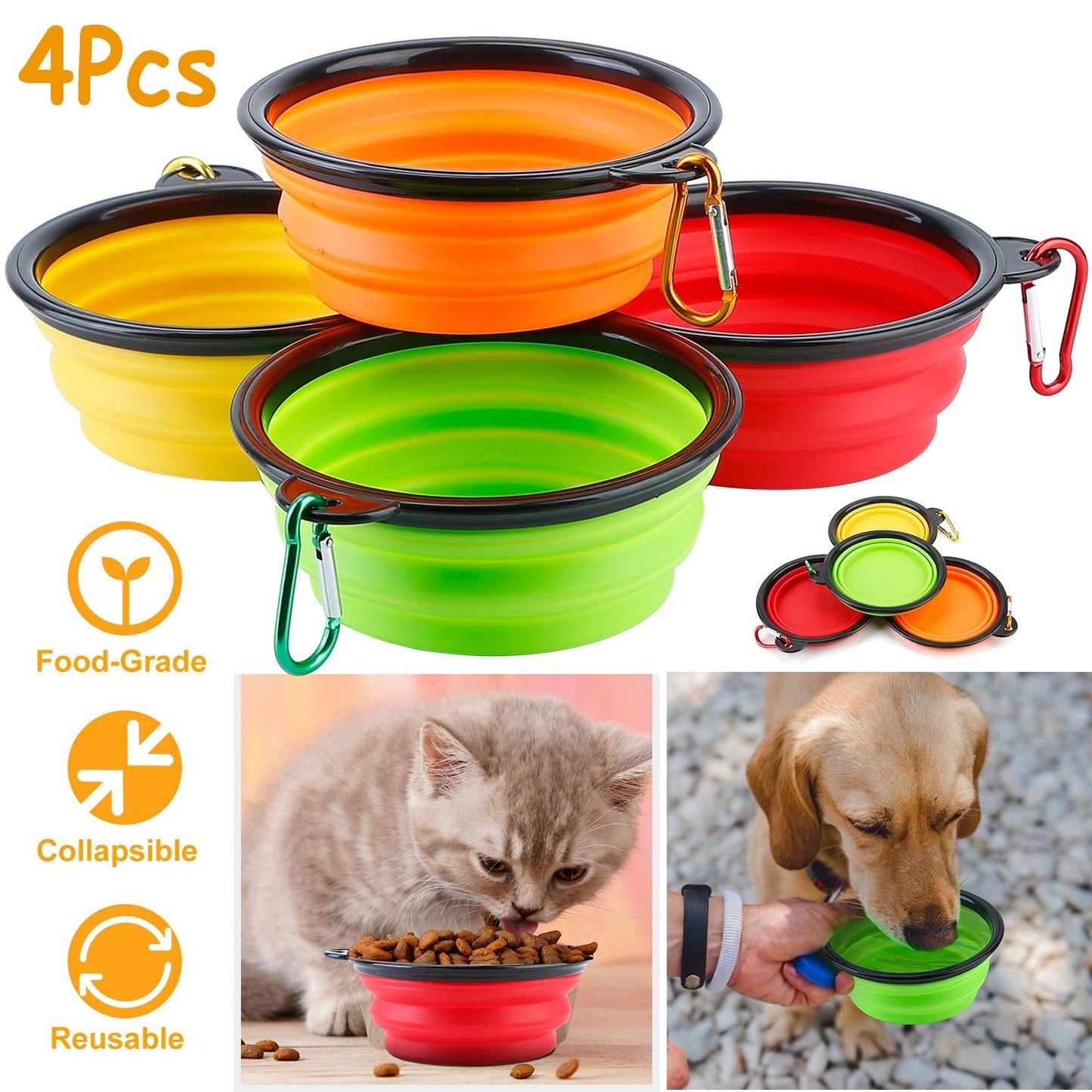 GBruno 4Pcs Cuencos de Silicona Colapsables para Perros
