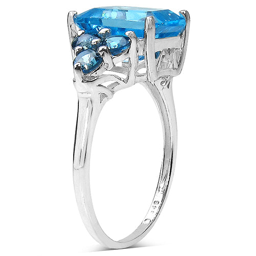 4.72 Carat Swiss Blue Topaz & London Blue Topaz Sterling Silver Ring