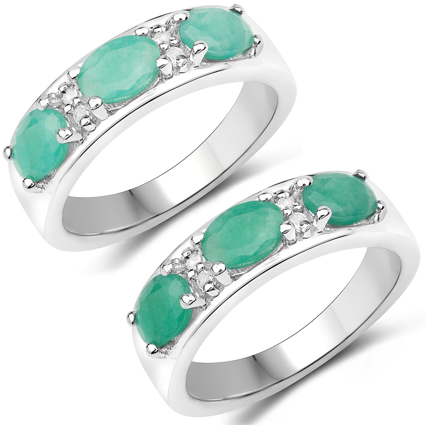 1.38 Carat Genuine Emerald and White Topaz Sterling Silver Ring