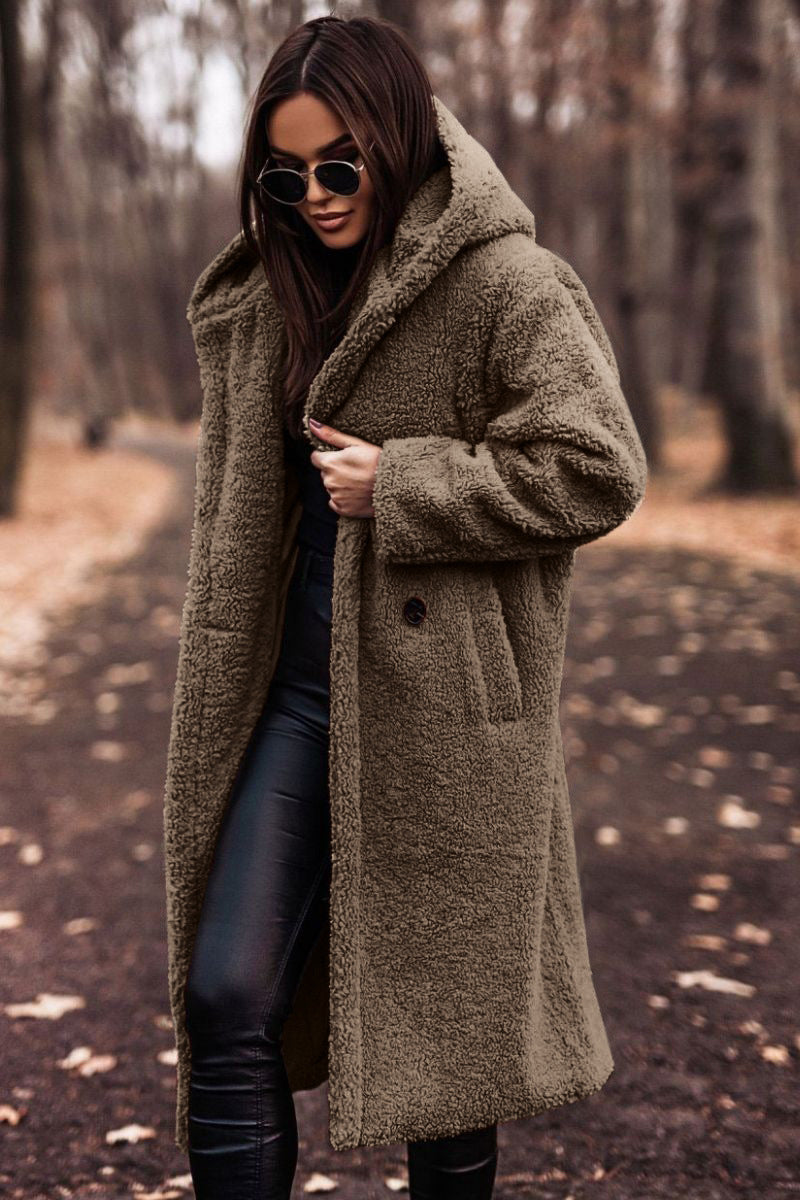Elegant Plush Faux Fleece Long Coat for Women