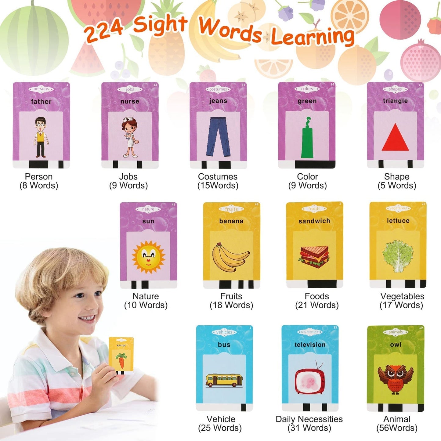 GBruno 224 Words Kid Flash Talking Cards
